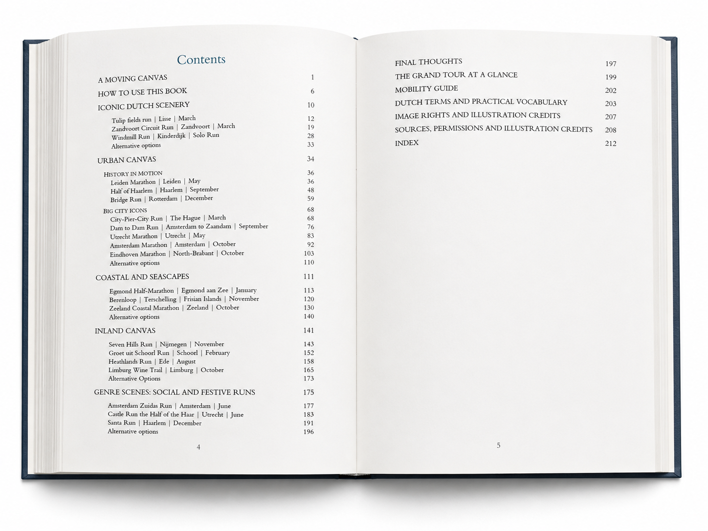 Open contents spread showing the book's route chapters and sections